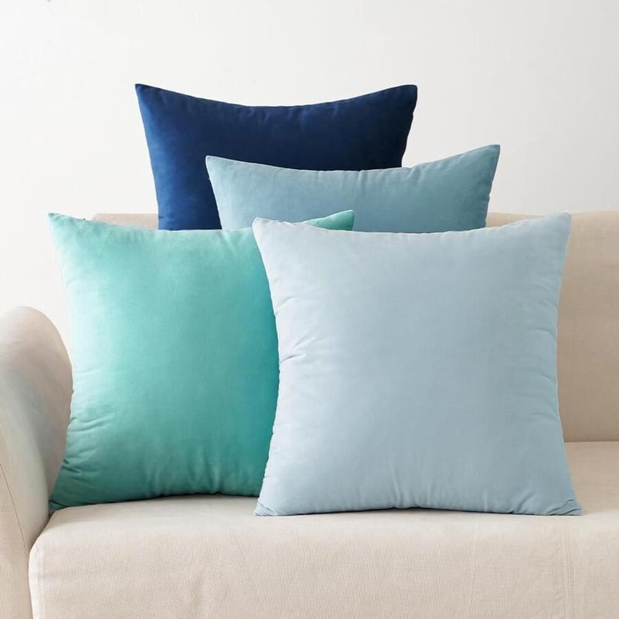 Brenzoos 4 fluwelen kussenslopen voor decoratie van bank en slaapkamer 50 x 50 cm blauwe serie