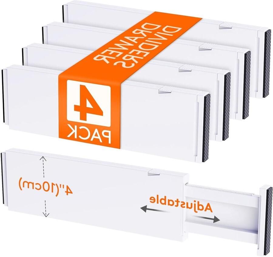 Brenzoos 4-Pack Ladeverdelers Verstelbaar voor Kleding Organisatie in Huis Hoogte 10 cm Breedte 34 3-55 9 cm Lade Organisers voor Slaapkamer Badkamer Keuken Handige Ladeverdelers voor Opslag en Ruimtebesparing