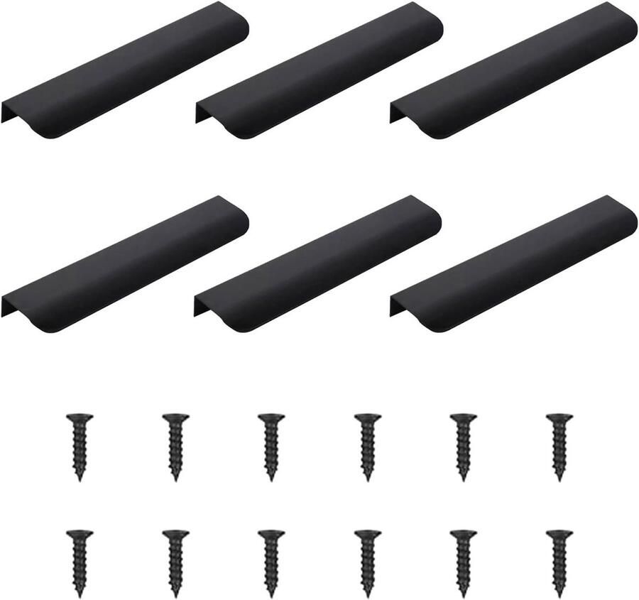 Brenzoos – 6 stuks meubelgrepen verborgen deurgreep kastgrepen aluminium ladegreep onzichtbare handgrepen keukengrepen zwart 12 cm set van 6 met schroeven