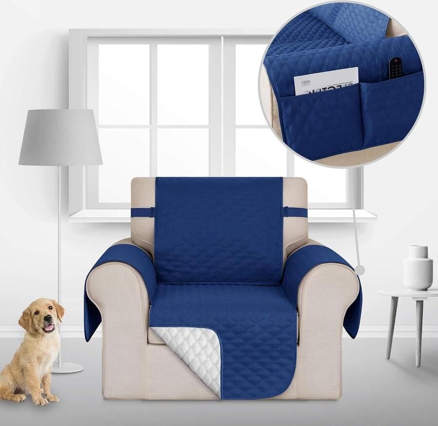 Brenzoos Bankhoes in donkerblauw met vierkant patroon 1-zits voor woonkamer huisdier 54 x 190 cm