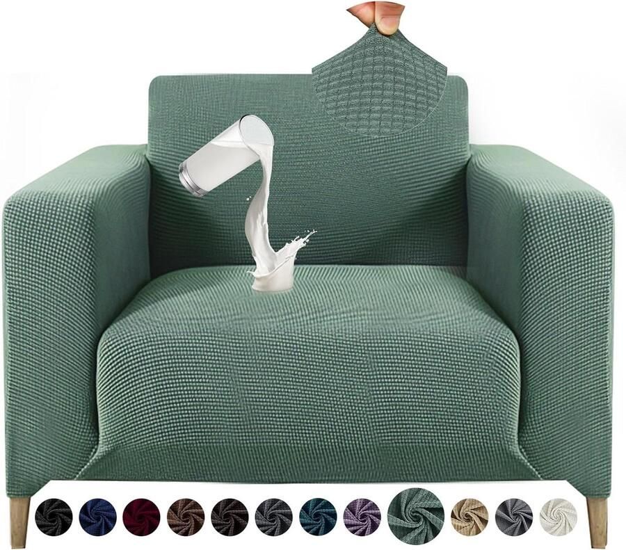 Allecto plus Universele waterdichte bankhoes 1-zits elastisch jacquard antislip voor honden en katten 90-140 cm Matchagroen