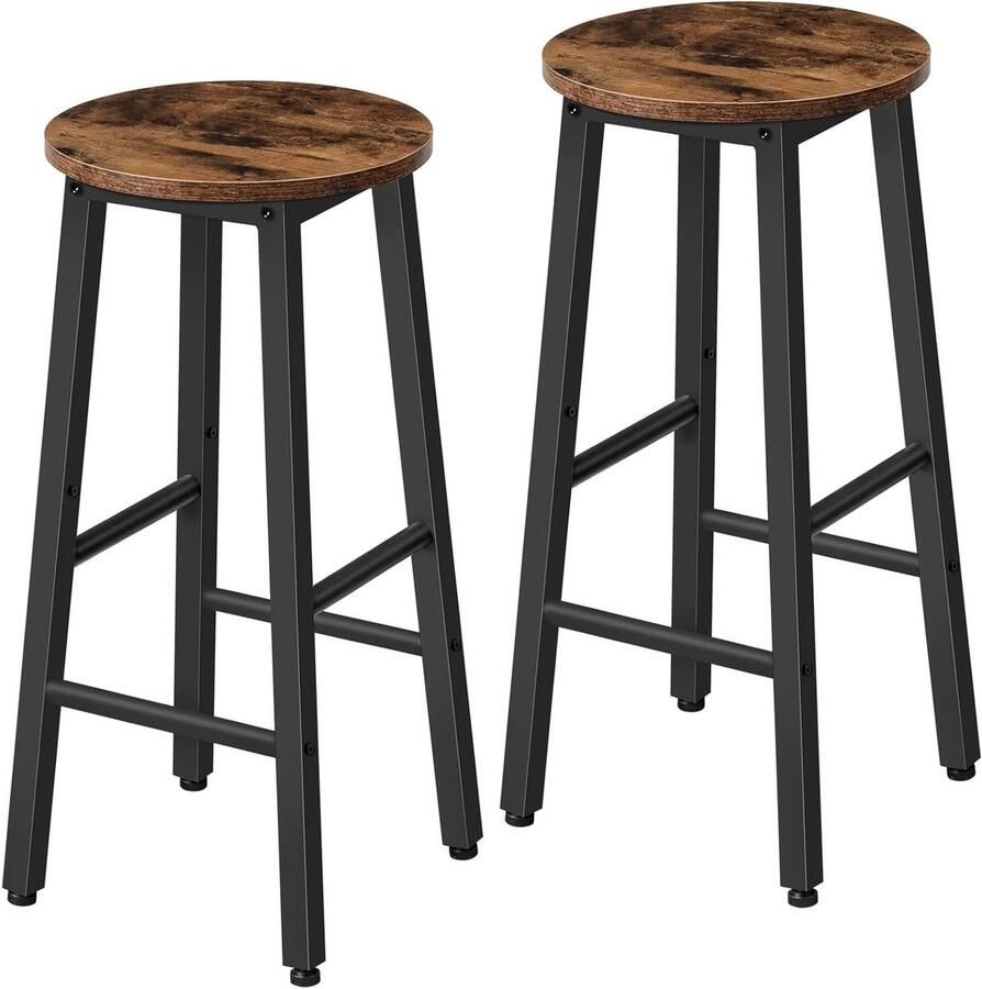 Brenzoos Barkrukken Set van 2 Barstoelen Industriële Stijl Vintage Bruin Zwart Stevig en Stabiel Geschikt voor Eetkamer Keuken Bar