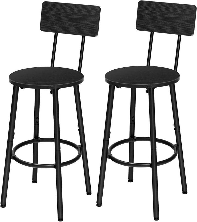 Brenzoos Barkrukken set van 2 Barstoelen met voetsteun en rugleuning voor keuken Woonkamer Bar Verstelbare voeten Eenvoudig te monteren Zwart Barkrukken beste keus