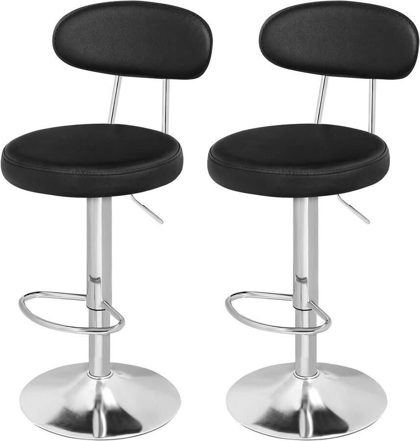 Brenzoos Barkrukken set van 2 Hoogte verstelbaar 360° draaibaar Rugleuning en voetensteun Gevoerde zitting Zwart