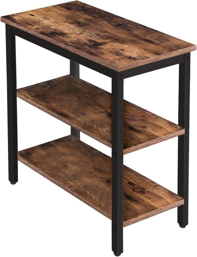 Brenzoos Bijzettafel 3 niveaus in industriële stijl voor woonkamer slaapkamer keuken eenvoudige montage metalen frame rustiek bruin