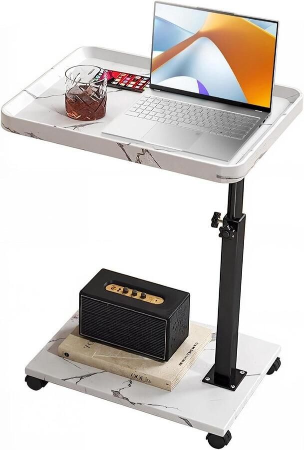 Brenzoos Bijzettafel op wieltjes in hoogte verstelbaar (45-80 cm) C-vormig draaibaar voor woon- en slaapkamer praktische salontafel