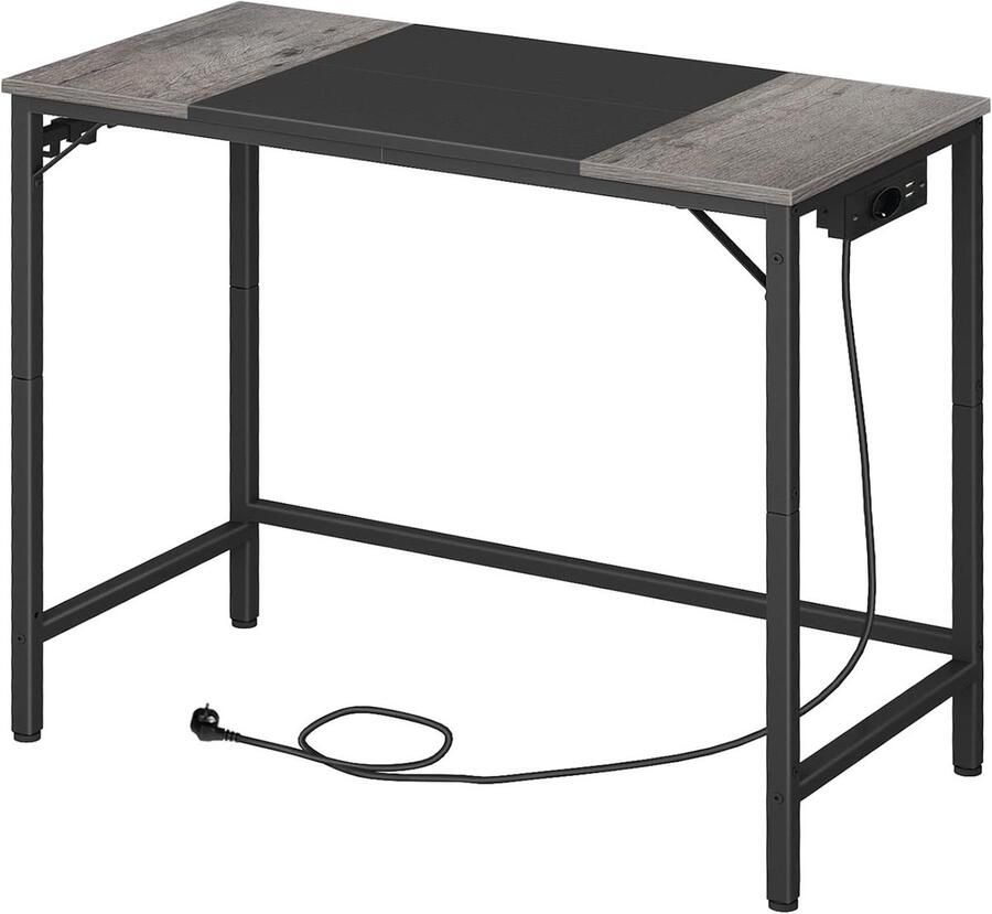 Brenzoos Bureau computertafel met stekkerdoos en haken voor werkkamer modern en robuust eenvoudige montage Grijs Zwart