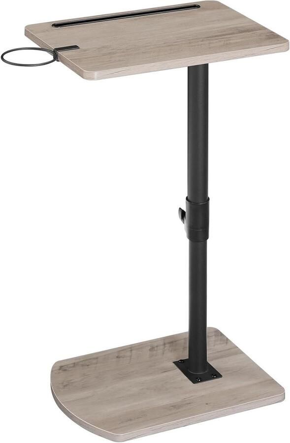 Brenzoos C-vormige bijzettafel in hoogte verstelbaar van 45-78 cm 360° draaibaar Salontafel met bekerhouder en gleuf Schuifbaar onder bank of bed Greige en Zwart