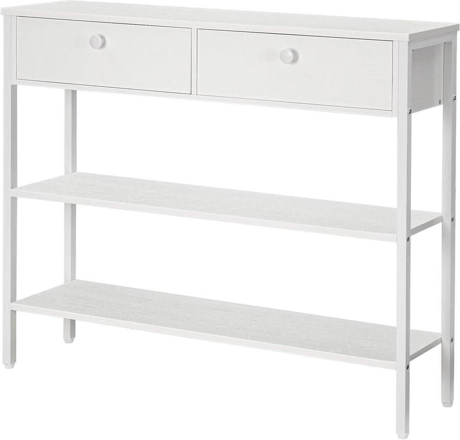 Brenzoos Console entree tafel met 2 laden en planken 100 x 24 x 80 cm Banktafel haltafel voor woonkamer Stabiele structuur in wit Modern design