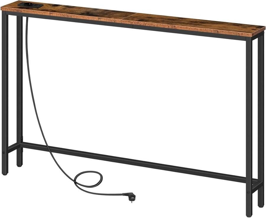 Brenzoos Consoletafel met stekkerdoos en USB-poorten bijzettafel voor foyers en gangen vintage design bruin en zwart met laadstation