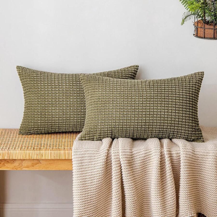 Brenzoos Corduroy kussenslopen met granulaatpatroon in olijfgroen Set van 2 Voor bank stoel bed woonkamer slaapkamer 30 x 50 cm