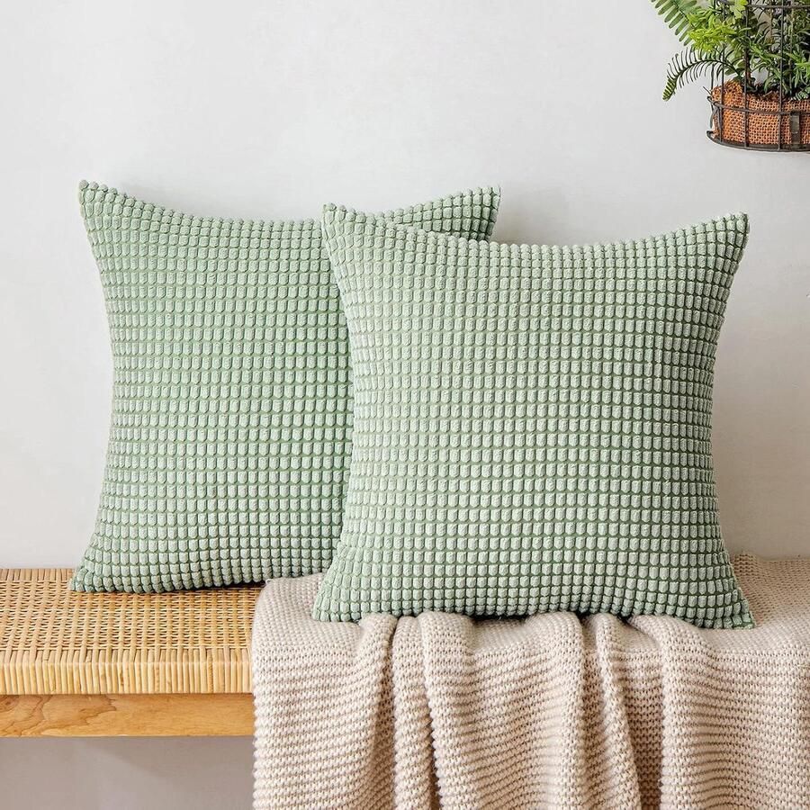 Brenzoos Decoratieve kussenslopen van klein formaat voor zetel en bed (2 stuks) 45 x 45 cm Zachte en vierkante kussens Bonengroen Interieurdecoratie