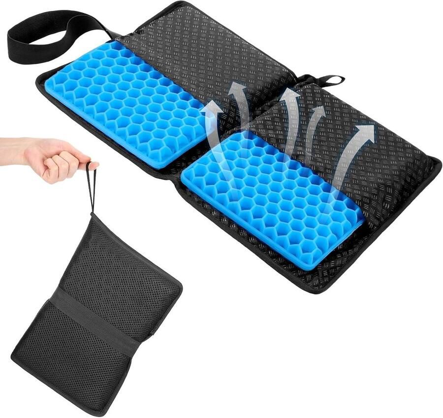 Brenzoos Draagbaar Gelzitkussen voor Drukontlasting Opvouwbaar Ontwerp Geschikt voor Bureaustoel Reizen Auto Vliegtuig Rolstoel Blauw Comfortabel Zitkussen voor Kamperen