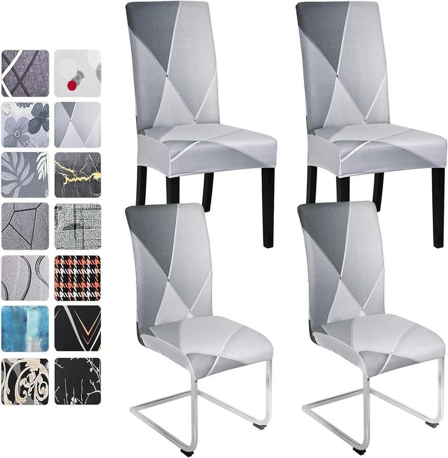 Brenzoos Elastische stoelhoezen set van 4 6 grijs schommelstoel afneembaar wasbaar eetkamer keuken restaurant hotel banket (geometrisch 4 stuks)