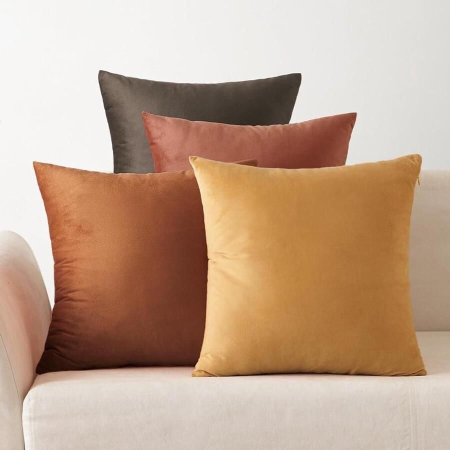 Brenzoos Fluwelen kussenhoezen set van 4 decoratieve vierkante kussenslopen voor bank en slaapkamer 40 x 40 cm serie terra geel zachte en stijlvolle bekleding