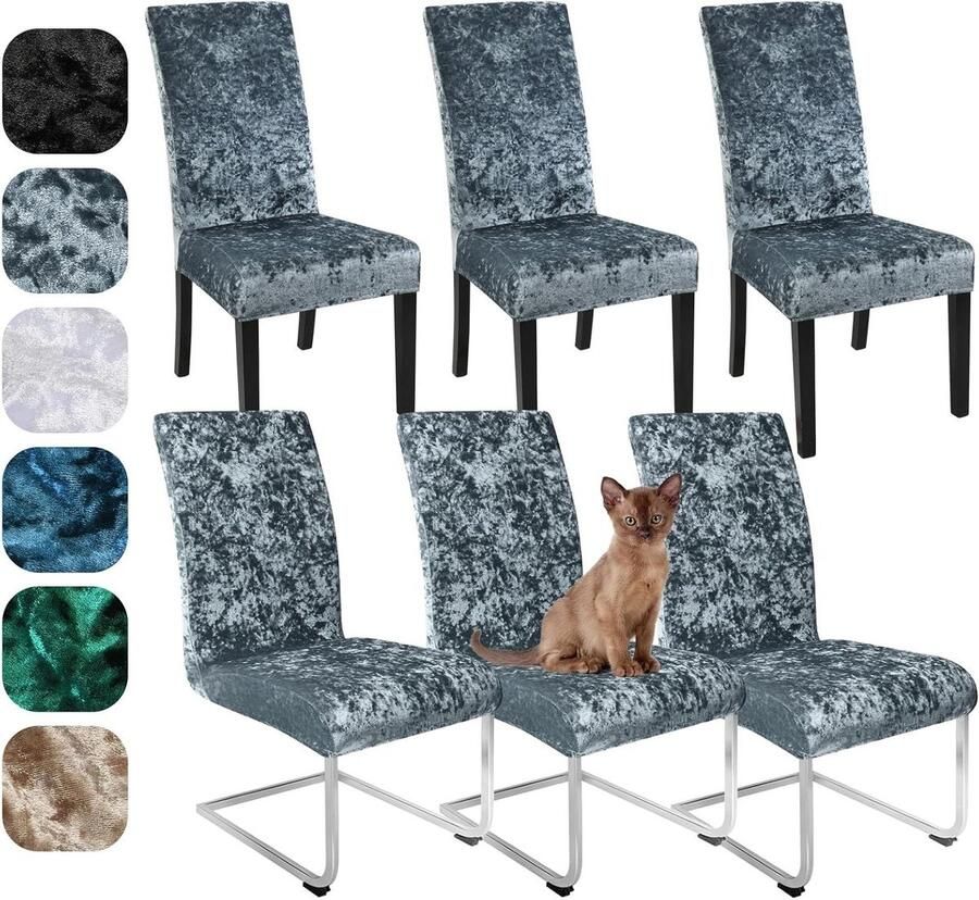 Allecto plus Fluwelen stoelhoezen set van 6 Grijs Stretch Afneembaar Wasbaar Eetkamer Banket Bescherming Feest Bruiloft