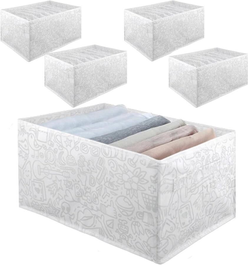 Allecto Plus Garderobe Opslag Organiser 5 Stuks Opvouwbare Kleding Lade met 6 Cellen Kleding Opslag 36 x 25 x 20 cm