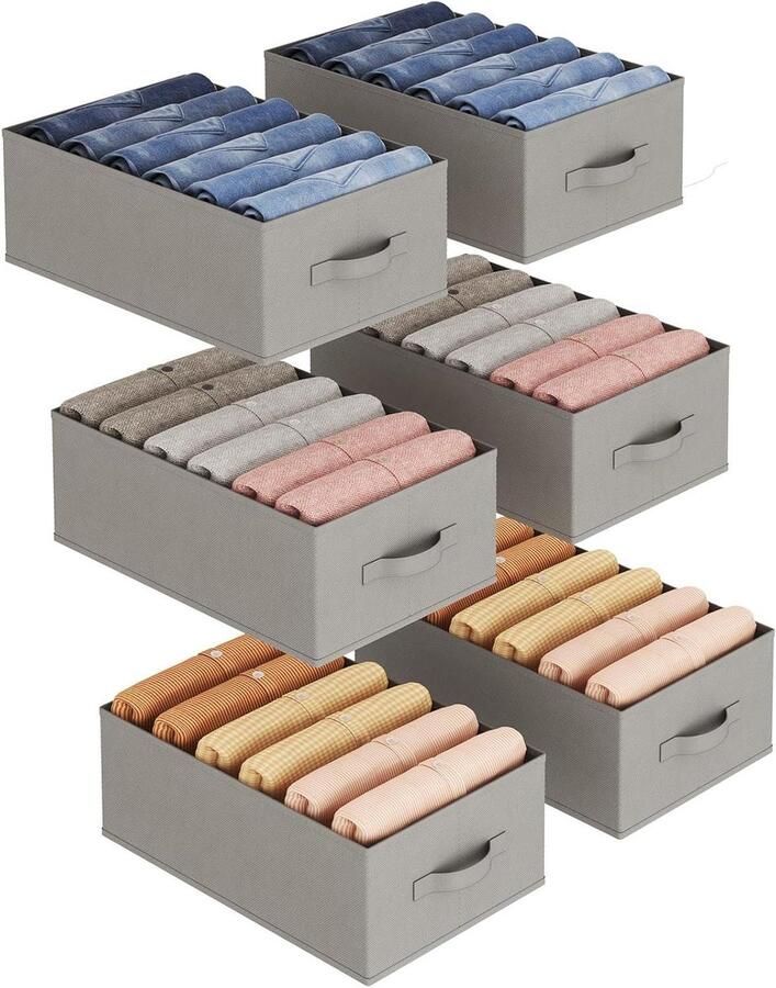 Allecto plus Garderobe Opbergsysteem met 6 Vakken voor Kledingorganisatie Opvouwbare Lade voor Kast Ideaal voor Broeken T-shirts Truien en Leggings 42 x 27 x 17cm 6-Pack