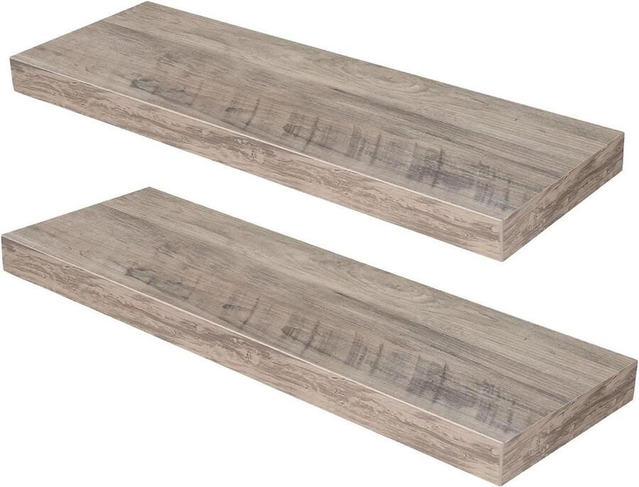 Brenzoos Greige Zwevende Planken Set van 2 Decoratieve Wandplank 60 cm Houten Wandplanken voor Slaapkamer Keuken Woonkamer Kantoor