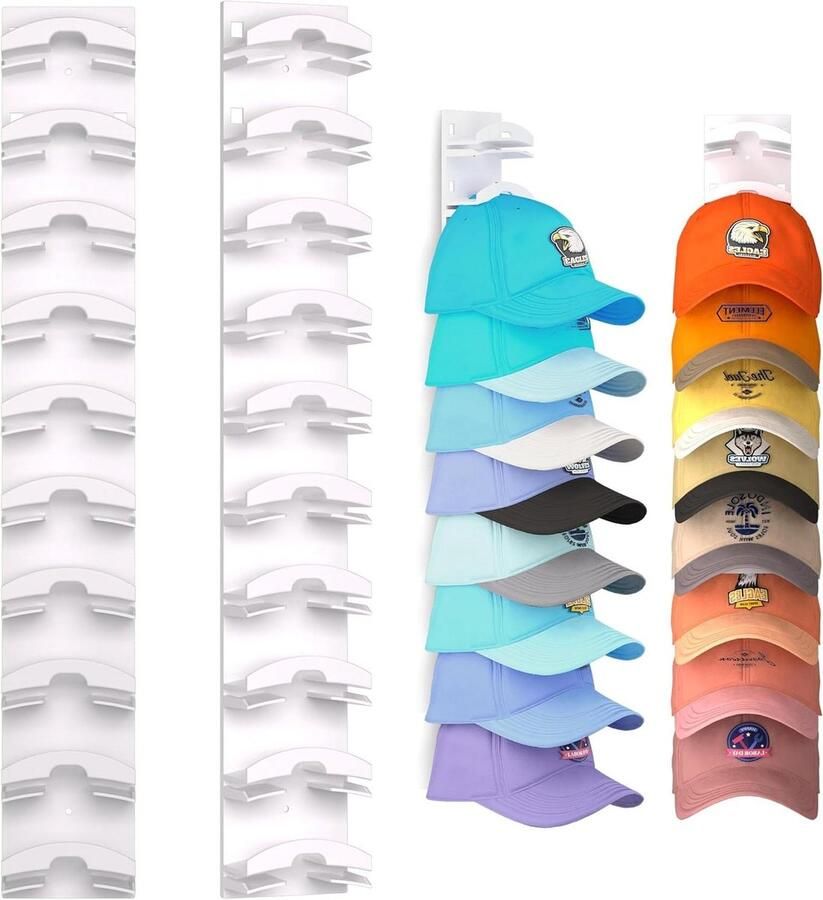 Brenzoos Hoedenrek voor 10 hoeden baseballcap organizer met hoedhaken zelfklevend of boren kaphanger display voor deurkast wit ruimtebesparend en praktisch