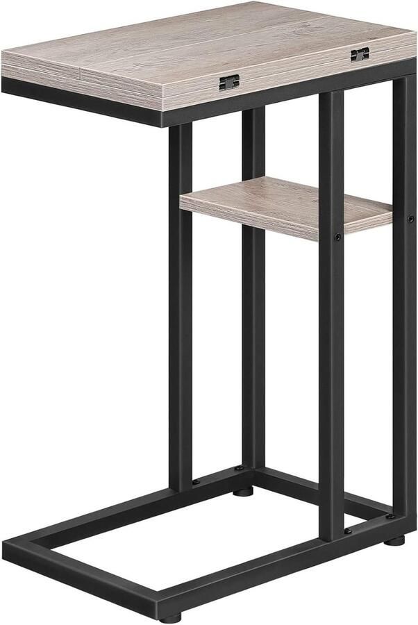 Brenzoos : Inklapbare bijzettafel in C-vorm Industriële stijl Grijs en zwart Met plank Woonkamer slaapkamer