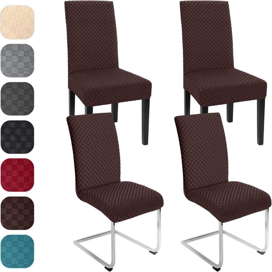 Allecto plus Jacquard Stoelhoezen set van 4 Stretch Moderne stoelovertrek voor keuken en restaurant Afneembaar en wasbaar Stoelbescherming Koffie 4 stuks
