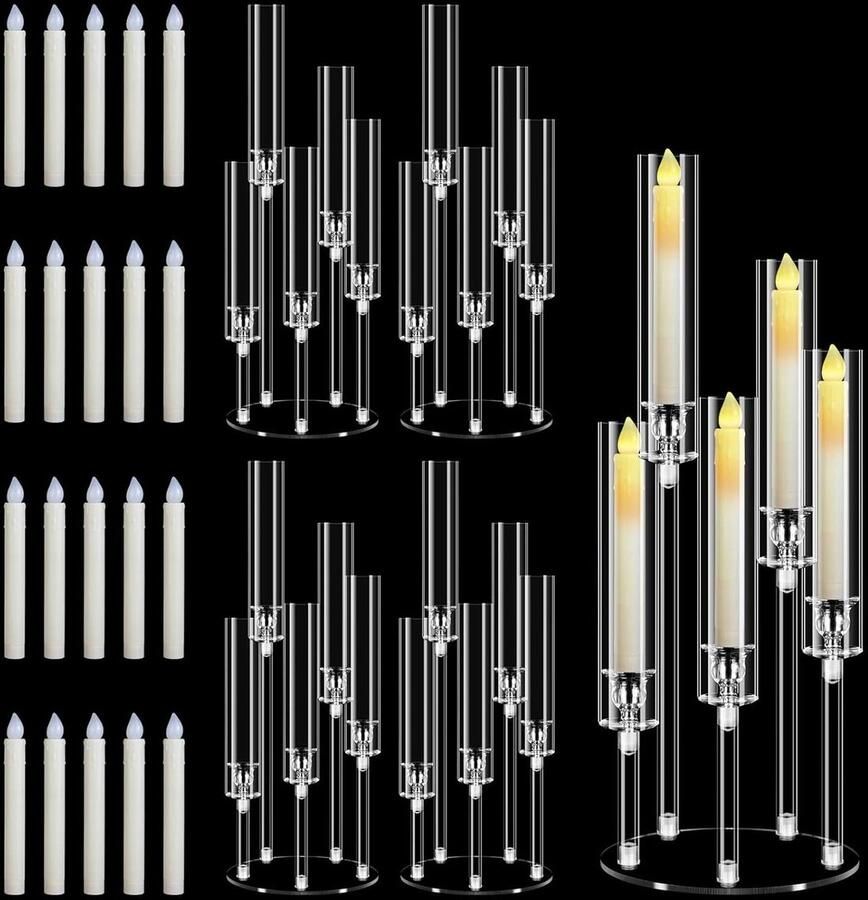 Brenzoos Kandelaar van acryl 58 cm hoog transparant Kerstopzetstukken Voor Tafels Bruiloft Feest Decoratie Geschikt Voor Led-Kaarsen Set Van 2