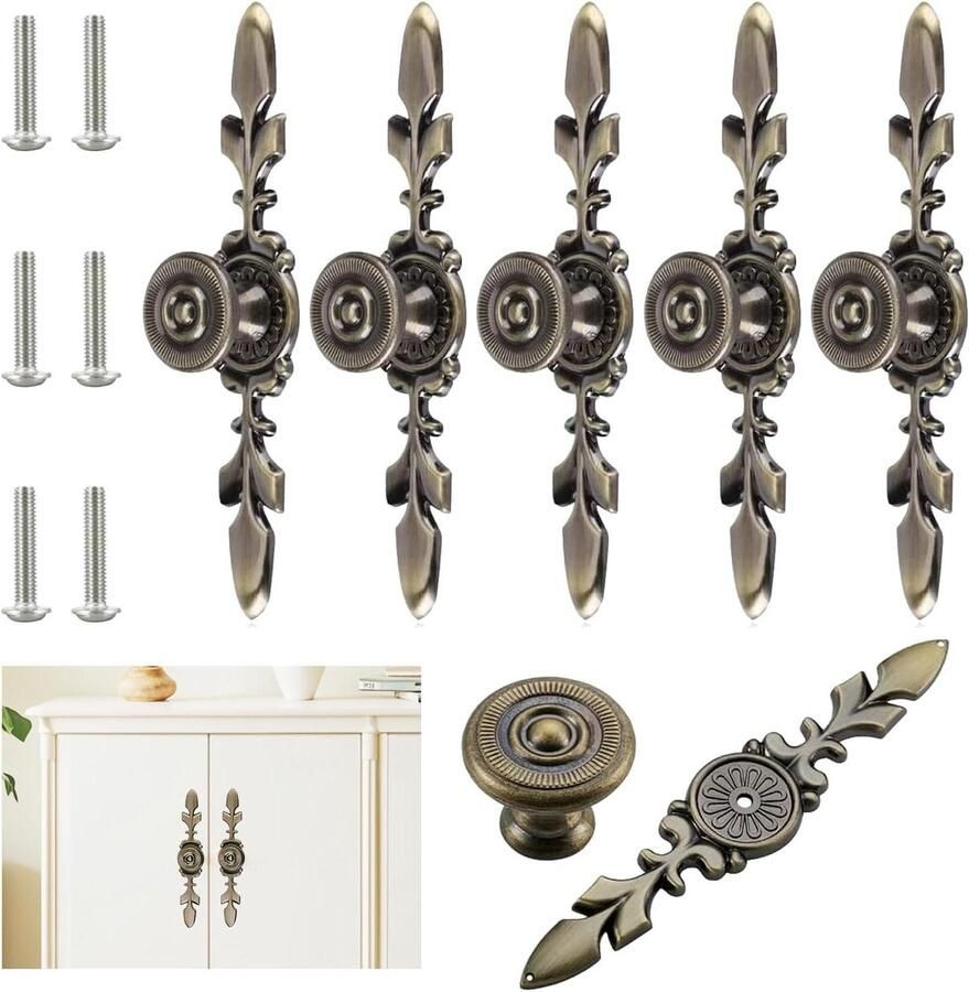 Brenzoos Kastknoppen 6 Stuks Vintage Stijl Meubelgrepen voor Keukenkasten Bronzen Deurknop voor ladekast Kastgrepen met Trekgreep
