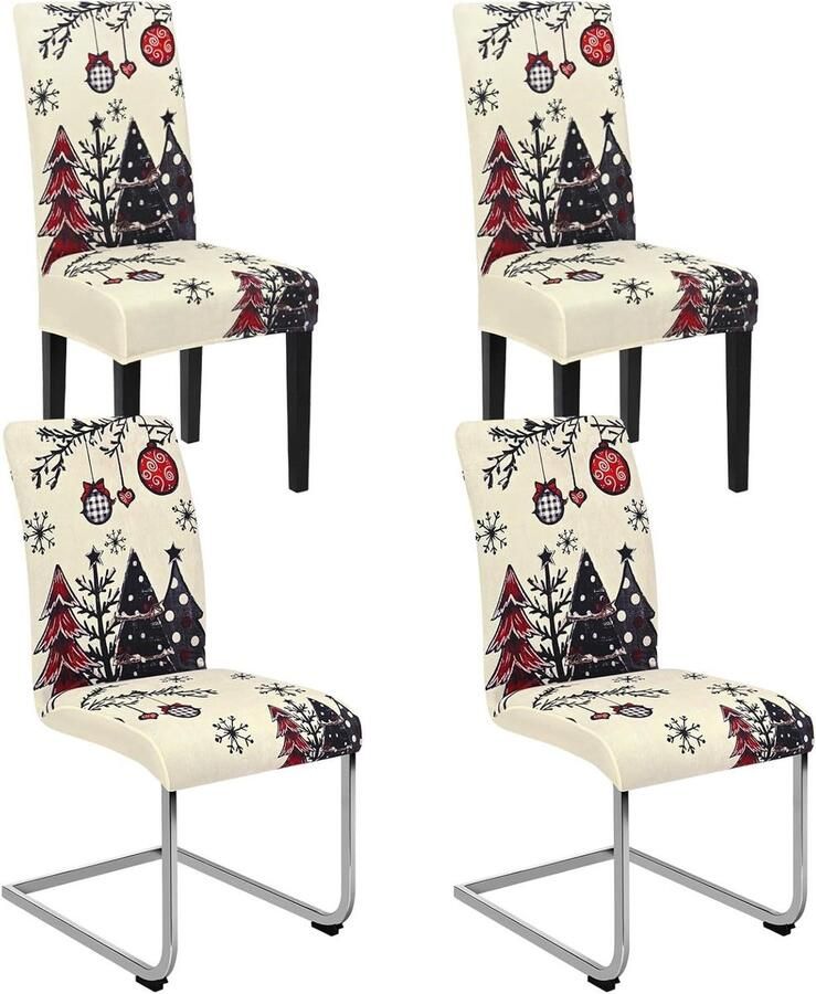 Allecto plus Kerstmis stretch stoelhoezen set van 4 6 Universele kerstboom elastische hoezen Afneembaar wasbaar Stoelbescherming voor eetkamer hotel feest Wit (4 stuks)