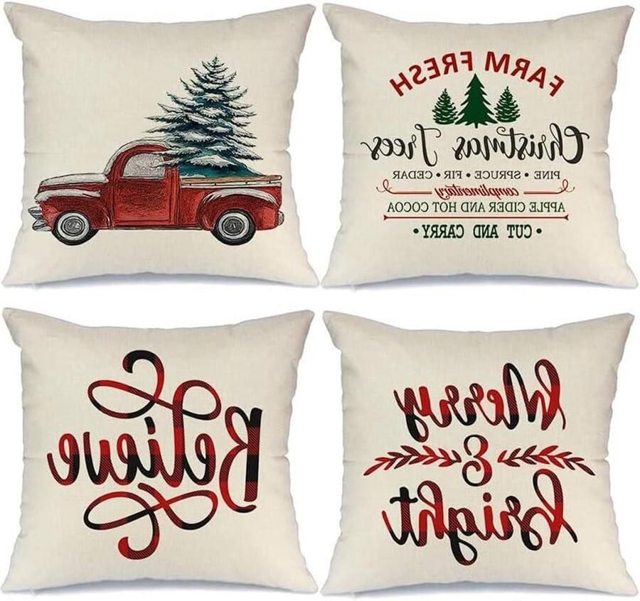 Brenzoos Kerstkussenslopen set van 4 stuks voor winterdecoratie in huis 45 7 x 45 7 cm voor bank slaapkamer en auto Kerstmis sfeer toevoegen