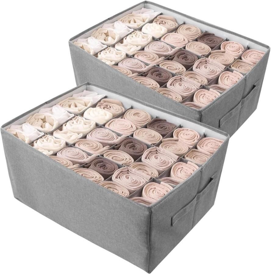 Brenzoos Kledingkast-organizer met 12 vakken opvouwbaar Grijs Set van 2 stuks