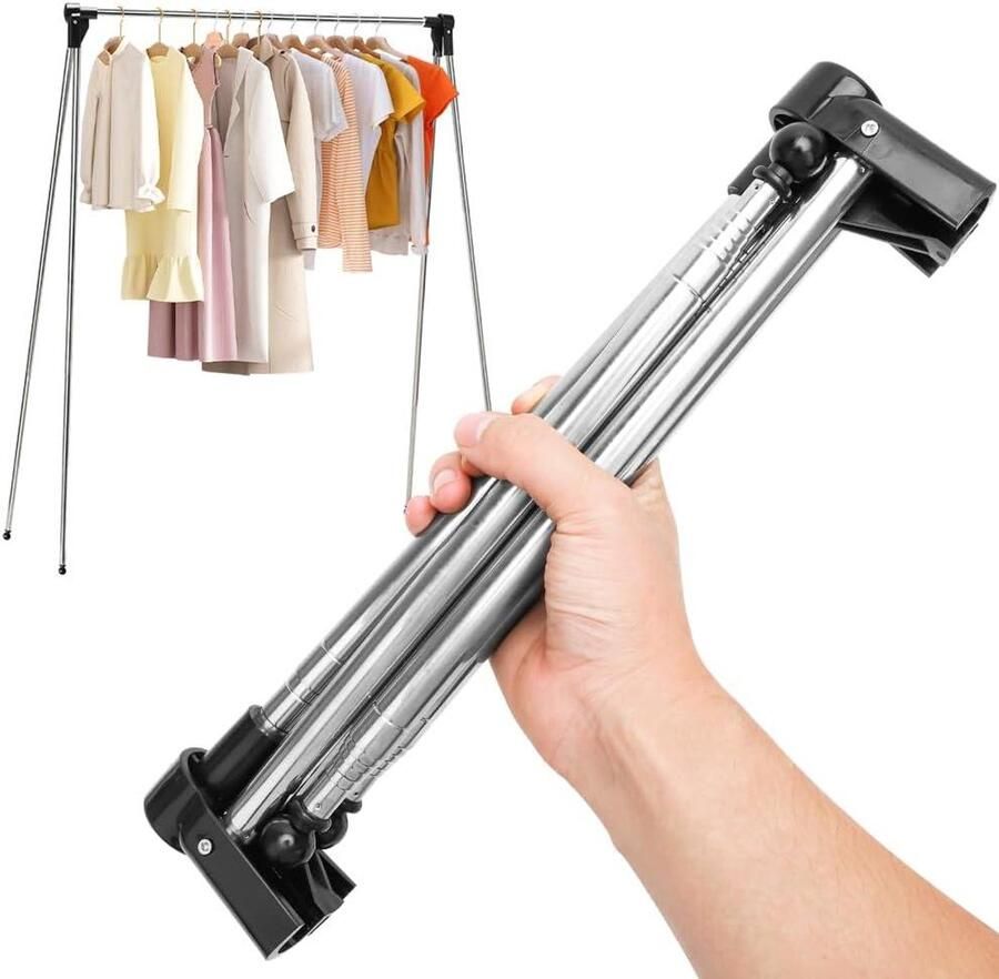 Allecto plus Opvouwbaar Kledingrek Draagbaar Reis Kledingstandaard Licht en Compact Voor Reizen Dansen Kamperen Verstelbaar Inklapbaar Wasrek met Uittrekbaar Ontwerp