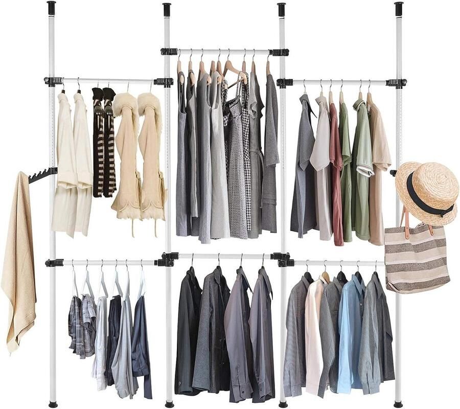 Allecto plus Verstelbaar Kledingrek Opbergsysteem voor Kledingkast Telescopisch Garderoberek Heavy-duty Kledingopbergrek met Ophanghaak