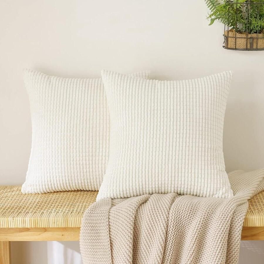 Brenzoos Kleine kussenslopen voor decoratieve kussens in melkwit 2 stuks voor zetel en bed 60 x 60 cm polyestermix modern en elegant slaapkamer en woonkamer