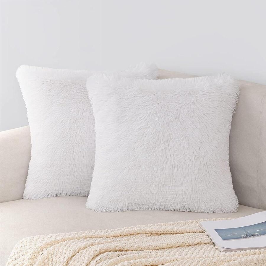 Brenzoos Kunstbont Kussenslopen voor Bank Decoratief Pluche Kussen Set van 2 45 x 45 cm Wit