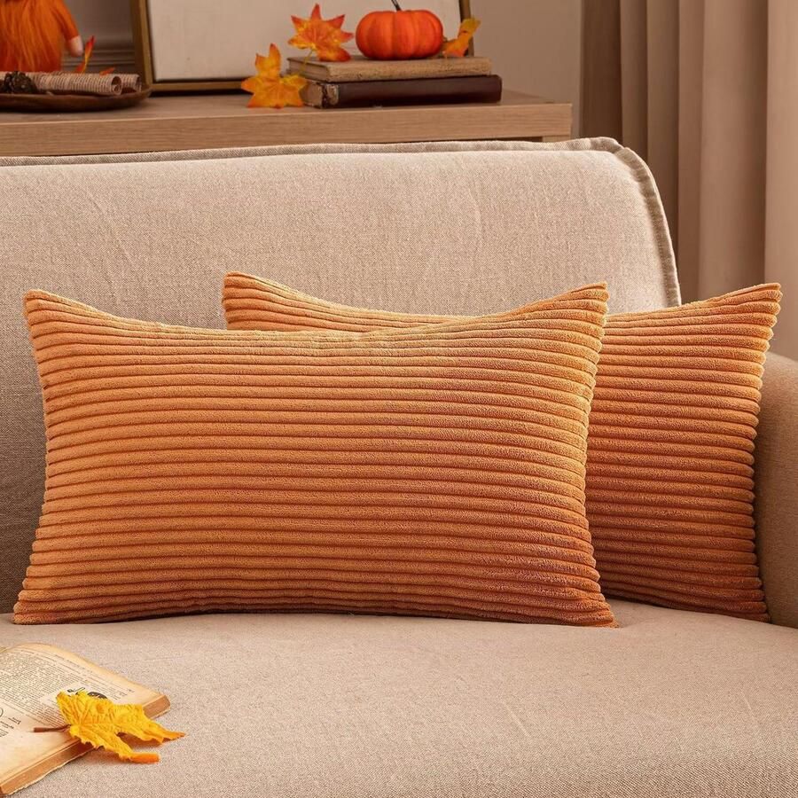 Brenzoos Kussensloop Herfst ribfluwelen sierkussensloop decoratieve zachte sierkussenovertrekken voor bank stoel 30 x 50 cm verbrand oranje