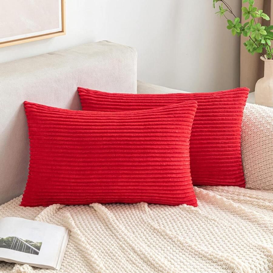 Brenzoos Kussensloop ribfluwelen sierkussensloop voor bank en stoel thuis Zachte sierkussenovertrek 30 x 50 cm rood