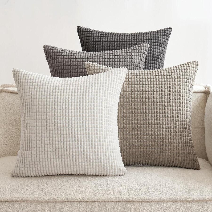 Brenzoos Kussensloop set van 4 met granulaatvulling voor sierkussens zachte kussenovertrek voor bank in woonkamer 40 x 40 cm grijs