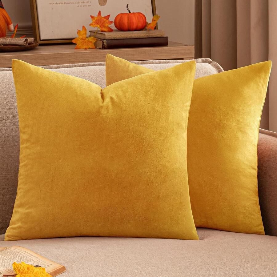 Brenzoos Kussenslopen set van 2 fluweel oranje-geel decoratief 50 x 50 cm voor woonkamer bank slaapkamer Luxe zacht trendy