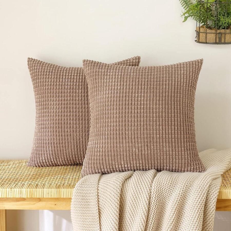 Brenzoos Kussenslopen van zacht granulaat polyester Decoratief en comfortabel Modern en duurzaam Voor bank slaapkamer woonkamer café balkon Set van 2 40 x 40 cm Bruin