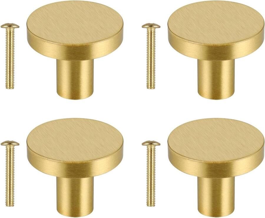 Allecto plus Massief messing kastknoppen met schroeven Vintage ladeknoppen Meubelknoppen voor keukenkasten Paddenstoelvormig 33 mm Handgrepen voor kledingkast en commode