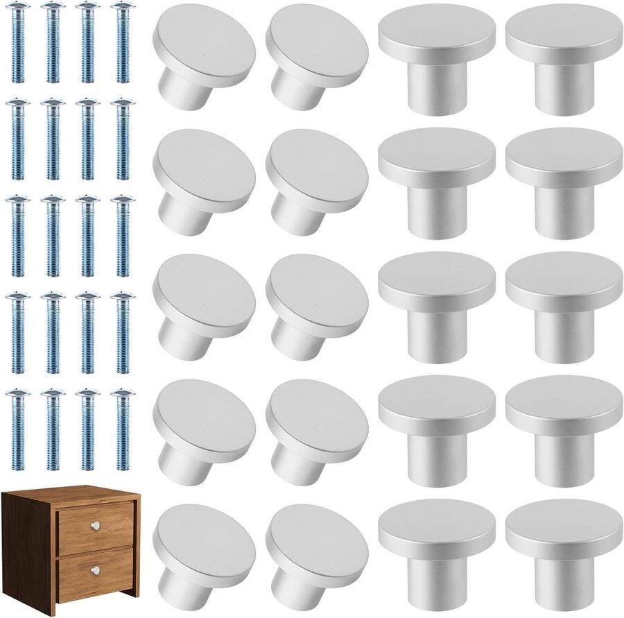Brenzoos Meubelknoppen Zilver Set van 20 stuks 30 mm Kastgrepen voor Kledingkast Commodes Laden