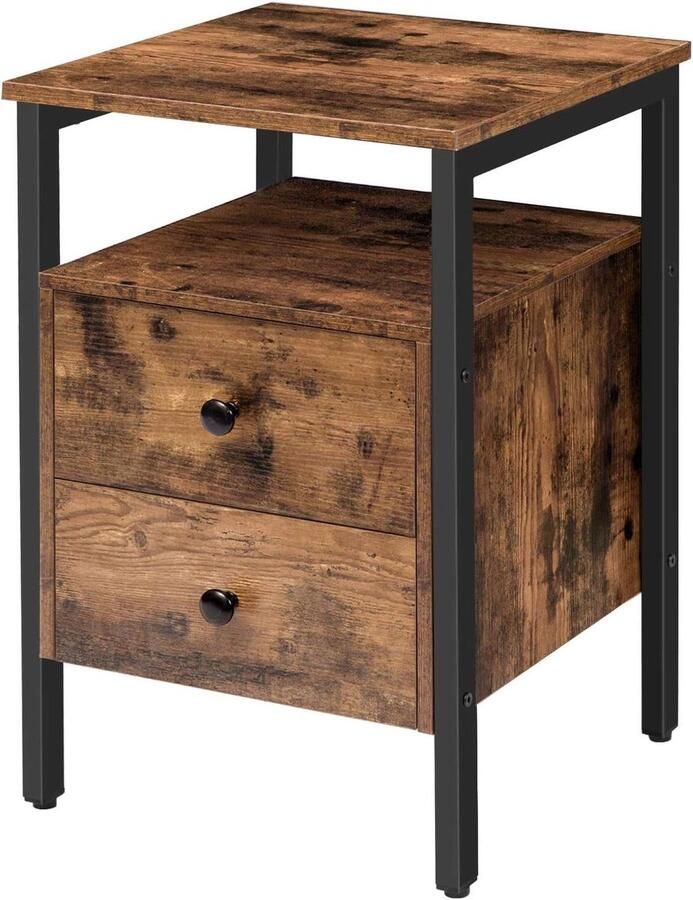 Allecto plus Nachtkastje met 2 laden Vintage Eenvoudig te monteren Stabiel Nachtkastje voor slaapkamer 40 x 40 x 61 cm