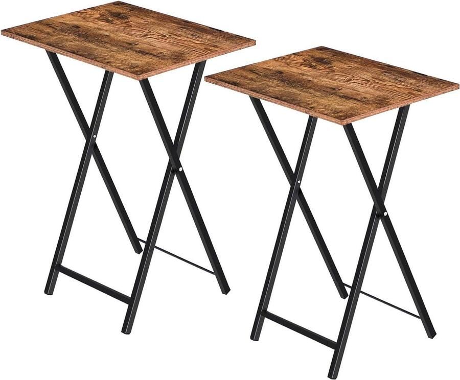 Brenzoos Opvouwbare Bijzettafel Set van 2 Nachtkastjes Industriële Stijl Woonkamer Rustiek Bruin EBF25BZ01