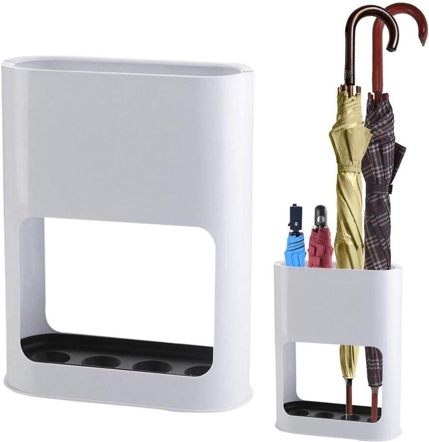 Paraplustandaard met 4 sleuven en afneembare lekbak Opbergrek voor entree Parasolstandaard voor lang korte paraplu's Thuis en binnen parapluhouder