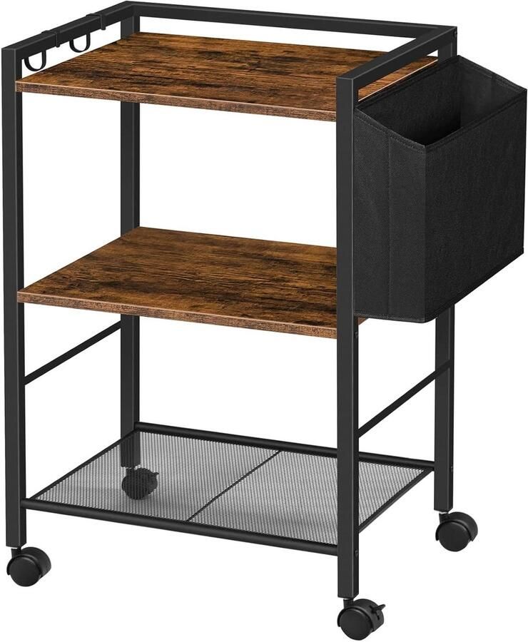 Brenzoos Printtafel Printerstandaard met Wieltjes 3 Niveaus voor Kantoor en Thuis Verstelbare Planken en Documentenmand 52 x 40 x 80 5 cm