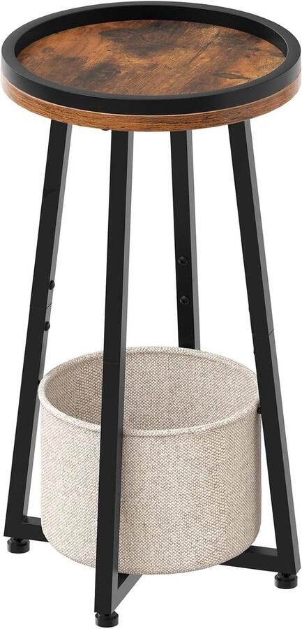 Brenzoos Ronde bijzettafel met 2 lagen en stoffen mand Rustiek bruin