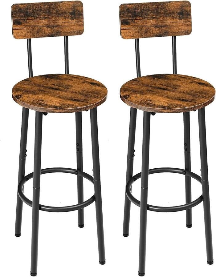 Brenzoos Rustiek Bruine Set van 2 Ontbijt Barkrukken met Rugleuning en Voetsteun voor Eetkamer Hoge Barstoelen voor Keuken Feestelijk Design
