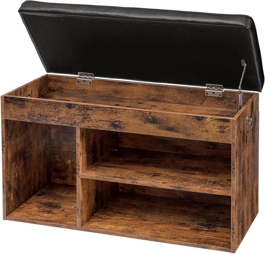 Allecto plus Schoenenkast met scharnierend deksel en verstelbare planken Schoenenkruk met comfortabel kussen Ruimtebesparend in hal gang en woonkamer