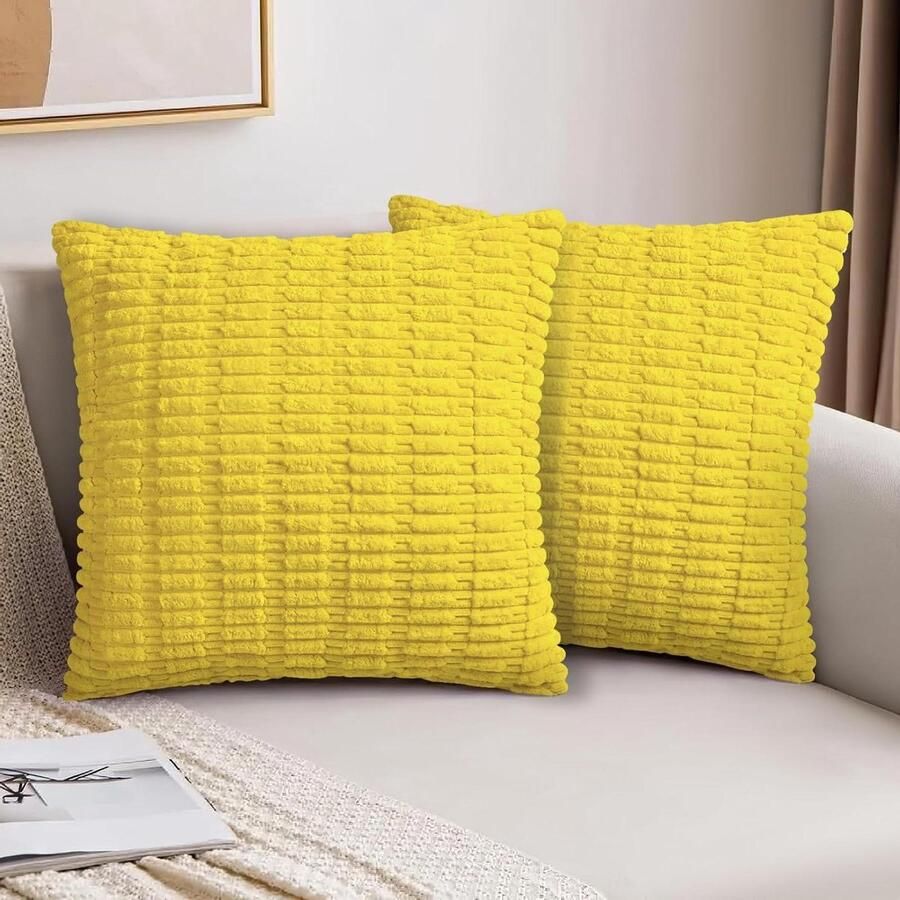 Brenzoos Set van 2 corduroy kussenhoezen 40 x 40 cm Kerstdecoratie Boho design Zachte sierkussens Gele kussenslopen voor bank stoel en slaapkamer